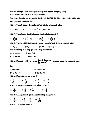 Toán 10 - Câu hỏi trắc nghiệm ôn chương 1 Phương trình toạn độ trong mặt phẳng